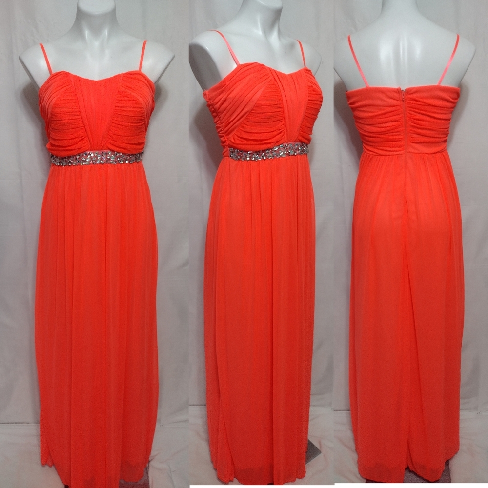 Jodi Kristopher Rhinestone Chiffon Formal Evening Gown Sz 9 Elegant Event Dress